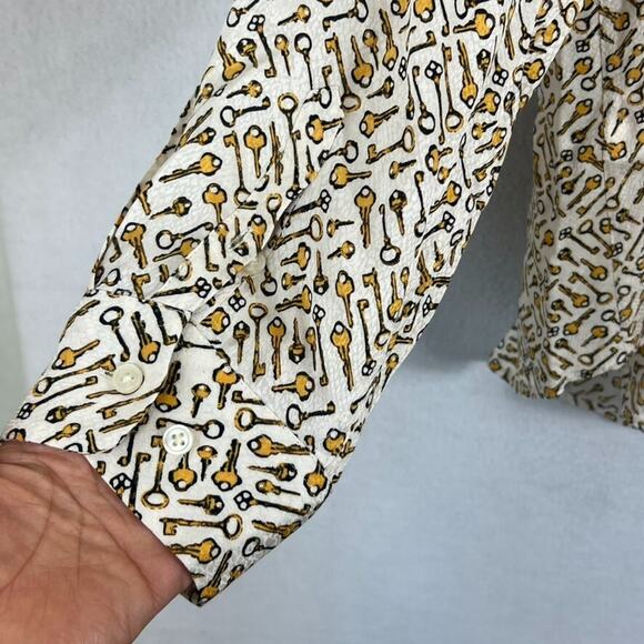 Chicos Women's Size 2 Button-Down Key Print Pattern Collared Long Sleeve Blouse - Picture 4 of 11